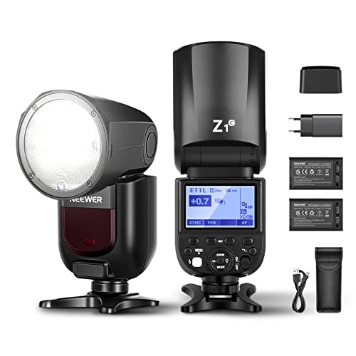 NEEWER Z1-C TTL Speedlite Blitzlicht Kompatibel mit Canon, Rundkopf Blitzgerät 76Ws 2,4G 1/8000s HSS Blitz, 2 x 2600mAh Lithium Akkus & USB Ladegerät, 480 Aufnahmen mit voller Leistung, 1,5s Recycling von NEEWER