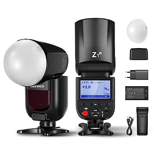 NEEWER Z1-N TTL Blitzgerät Rundkopf Speedlite Blitz Kompatibel mit Nikon, Blitzlicht mit magnetischem Diffusor, 76Ws 1/8000s HSS, 10 Stufen LED Einstelllampe, 7,4V 2600mAh Lithium Akku, 1,5s Recycling von NEEWER