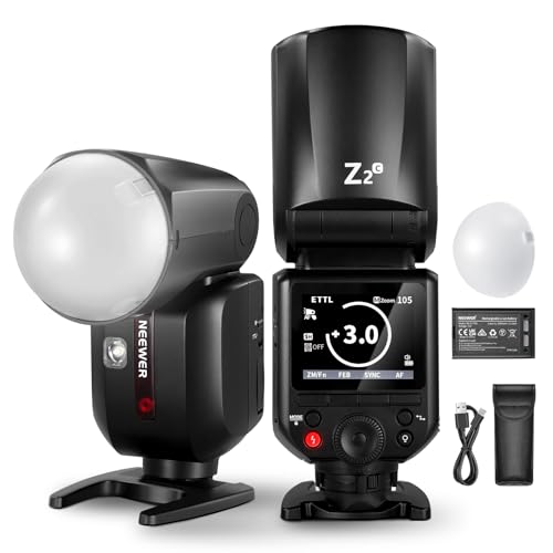 NEEWER Z2-C 2,4G TTL Flash Rundkopf Blitz Speedlite Kompatibel mit Canon Kameras 76W 1/8000s HSS, Diffusor 2 Modellierlampen bessere UI TTL/M Umschalttaste 3000mAh Akku 600 Vollleistungsblitz von NEEWER