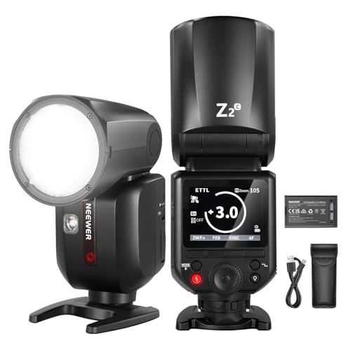 NEEWER Z2-C 2,4G TTL Flash Rundkopf Blitzlicht Speedlite Kompatibel mit Canon, 76Ws 1/8000s HSS Blitz mit Upgraded UI, 2 Modellierlampen TTL/M Schnell TCM Schalter 7,2V/3000mAh Akku 600 Voller Blitz von NEEWER