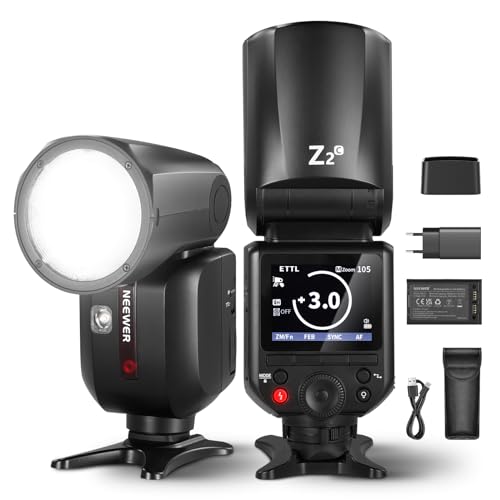 NEEWER Z2-C 2,4G TTL Rundkopf Blitzgerät Speedlight für Canon, Blitzlicht mit Upgraded UI, Kamerablitz 2 Einstelllampen, TTL/M, 76Ws 1/8000s HSS 7,4V/2600mAh Lithium Akku 480 Voller Blitz von NEEWER