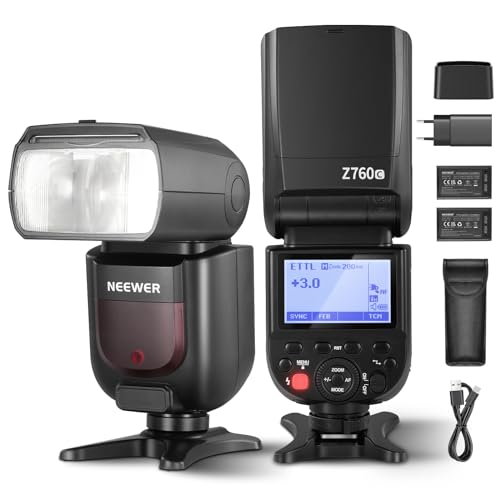 NEEWER Z760-C TTL Blitz Speedlite Kompatibel mit Canon DSLR Kameras, 76Ws GN60 2.4G 1/8000s HSS Blitzgerät, TCM Konvertierung, 2 Pack 7.4V/2600mAh Lithium Akku Ladegerät Kit, 480 Full Power Flashes von NEEWER