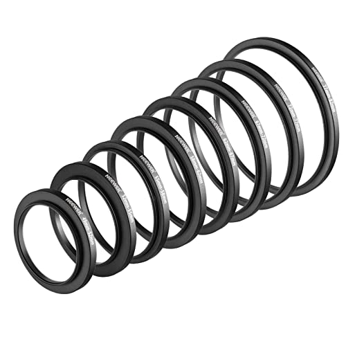 Neewer® 8 Stück Step-up-Adapter-Ring Set Aus hochwertigem eloxiertem Aluminium, beinhaltet: 49-52mm, 52-55mm, 55-58mm, 58-62mm, 62-67mm, 67-72mm, 72-77mm, 77-82mm- -Schwarz von NEEWER