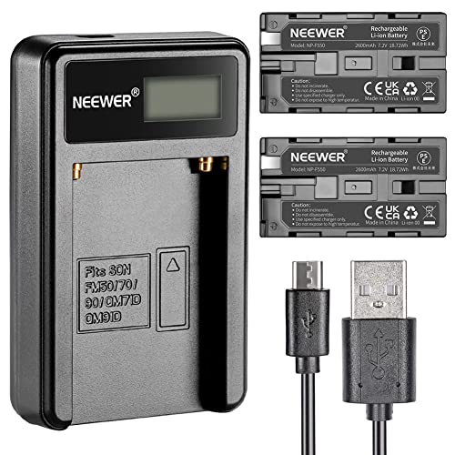 Neewer® Micro USB Akku-Ladegerät + 2er-Pack 2600 mAh NP-F550/570/530 Ersatzakkus für Sony HandyCams, Neewer Nanguang CN-160, CN-216, CN-126 LED-Licht, Polaroid On-Kamera Videolichter von NEEWER