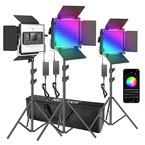 Neewer 3er Pack 660 RGB LED Licht mit APP Steuerung Fotografie Videobeleuchtungs Set 660 SMD LEDs CRI95/3200K-5600K/Helligkeit 0-100%/0-360 einstellbare Farben/9 anwendbare Szenen von NEEWER