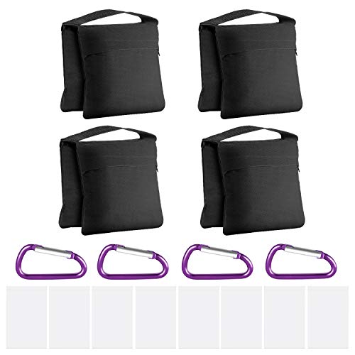 Neewer 4 Pack Fotografie Heavy Duty Sandsäcke Saddlebag Design 4 Gewicht Taschen für Foto Video Studio Stehen Hinterhof im Freien Terrasse Sport, transparente PP Tasche und Clips enthalten (schwarz) von NEEWER