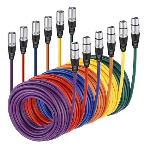 Neewer 6-Pack Audio Mikrofon Kabel 24,9 Fuß / 7,6 Meter-XLR Stecker auf XLR Buchse Farbige Schlange Kabel (Lila/Rot/Blau/Orange/Gelb/Grün) von NEEWER