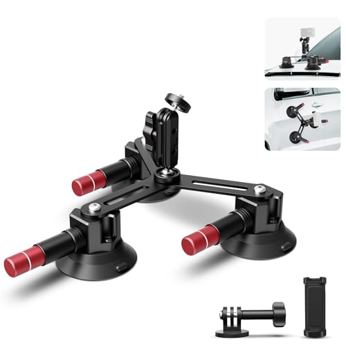 NEEWER Dreifach Saugnapf Kamera Autohalterung [vereinfacht] mit Telefonhalter, Action Kamera Adapter, kompatibel mit iPhone GoPro OSMO Action Pocket 4 3 2 Hero 13 12 11 10 Insta360 Samsung CA067 von NEEWER