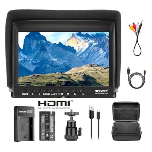 Neewer F100 Set Monitor-Kamera: 17,78 cm (7 Zoll) Ultra HD 1280 x 800 IPS-Monitor-Felddisplay + F550-Ersatzakku + Micro-USB-Ladegerät + Tragetasche für Sony Nikon Olympus Panasonic von NEEWER