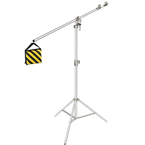 Neewer Fotostudio 2-in-1 Lichtstativ 123-385cm Höhenverstellbar mit 216cm Auslegerarm und Sandsack zur Unterstützung von Schirmen Softbox Blitz für Video Fotografie (Silber) von NEEWER