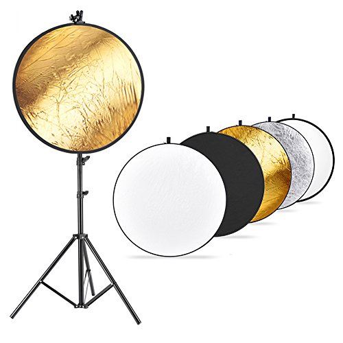 Neewer Fotostudio Beleuchtung Reflektor und Stativ Set: 110 Zentimeter 5 in 1 Mehrfach Scheiben Reflektor, 75-Zoll Lichtstativ und Metall Reflekto Klammerhalter für Foto Video Porträt Fotografie von NEEWER