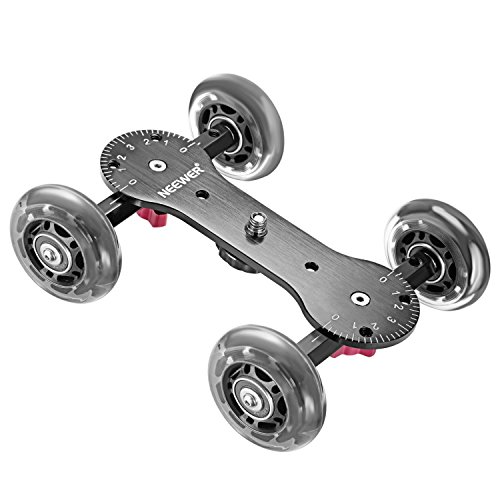 Neewer Kamerawagen Skater Design skaliert, Aluminiumstangen, drehbare Gummiräder, 0,6 cm / 0,9 cm Gewinde, für DSLRs/Video-Camcorder, Schwarz, Ladekapazität 10 kg von NEEWER