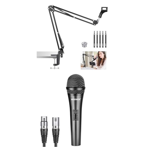 Neewer Mikrofonarmständer, Aufhängung Boom Schere Mic Arm Stativ mit 3/8" bis 5/8" Schraube und Kabelbinder Kompatibel mit Blau Yeti Snowball Yeti X Quadcast,Dynamisches Nierenmikrofon mit XLR-Stecker von NEEWER