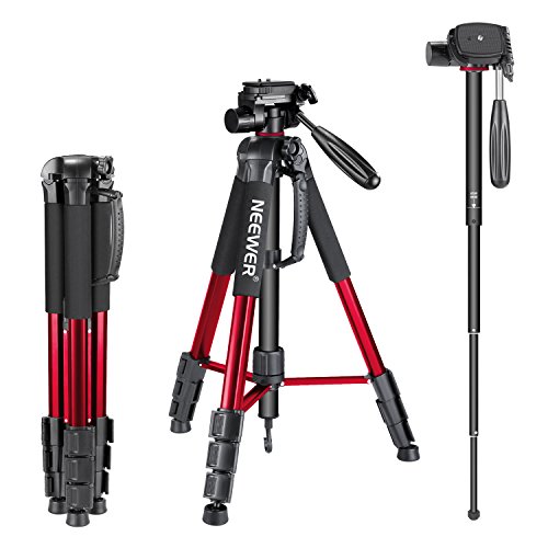 Neewer Tragbarer 177 Zentimeter Aluminium Legierung Kamera Stativ Einbeinstativ mit 3-Wege-Drehgelenk Pan Head, Tasche für DSLR-Kamera, DV Video Camcorder, belastbar bis 4 Kilogramm rot (sab264) von NEEWER