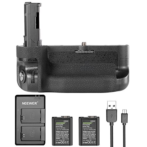 Neewer Vertikaler Batteriegriff Ersatz für Sony VG-C2EM, kompatibel mit Sony A7 II A7S II und A7R II Kameras mit 2Stück 7,4V 1100mAh NP-FW50 wiederaufladbaren Li-Ionen-Akkus und Dual-Ladegerät von NEEWER