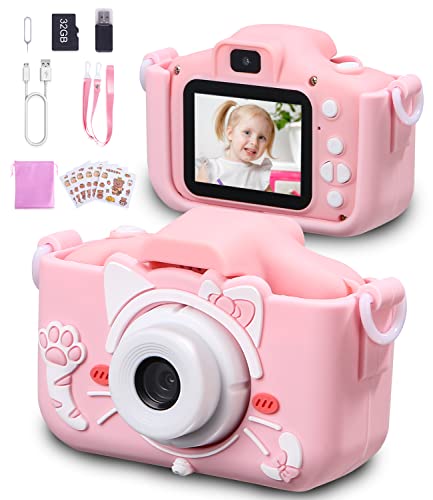 Kinder Kamera, Digitalkamera Kinder Kamera für 3 bis 12 Jahre Alter Jungen und Mädchen Spielzeug mit 12 Megapixel/Dual Lens/ 2 Inch Bildschirm/ 1080P HD/ 32G TF Karte, Geburtstagsgeschenk für Kinder von NEFLSI