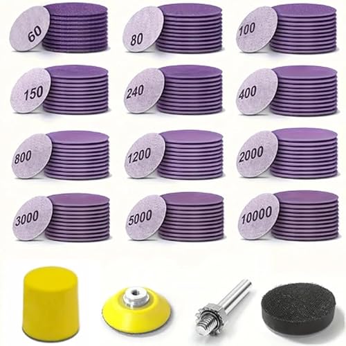 NEFLUM 2 Zoll 124pcs Nass Trockenschleifpapier -Kit -Hakenschleife Mit Polierbissen Und Grenzflächenkissen Für Mäpplern -Rotationswerkzeuge Und Holzschleife,60 von NEFLUM
