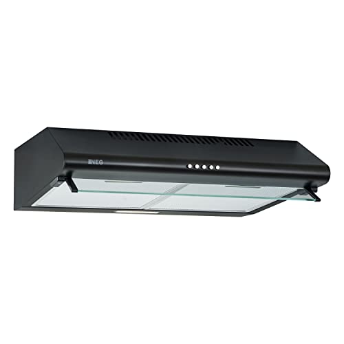 NEG Dunstabzugshaube NEG15-ATRB (schwarz) Edelstahl-Unterbau-Haube (Abluft/Umluft) und LED-Beleuchtung (60cm) Unterschrank- oder Wandanschluss von NEG