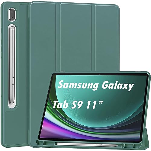 NEKOSUKI Hülle für Samsung Galaxy Tab S9 11 Zoll 2023, Schlank leichte und Klappständer Schutzhülle Mit Pen Halter für Galaxy Tab S9 Tablet, Auto Schlaf/Wach Kompatibel mit Tab S9 11", Dunkelgrün von NEKOSUKI