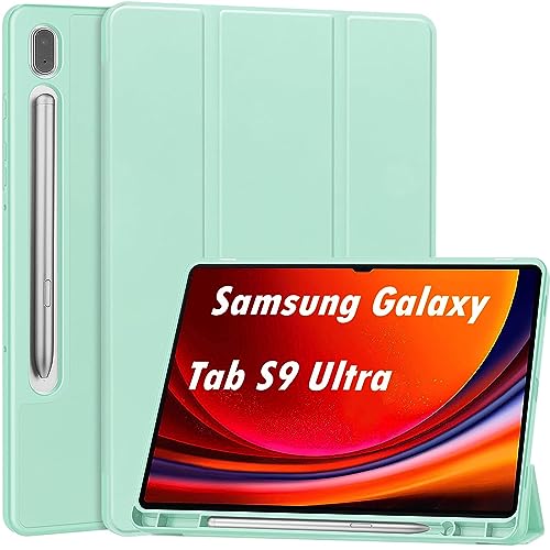 NEKOSUKI Hülle für Samsung Galaxy Tab S9 Ultra 14.6 inch 2023, Schlank leichte und Klappständer Schutzhülle Mit Pen Halter für Samsung Galaxy Tab S9 Ultra 14.6" Tablet, Auto Schlaf/Wach, Cyan von NEKOSUKI