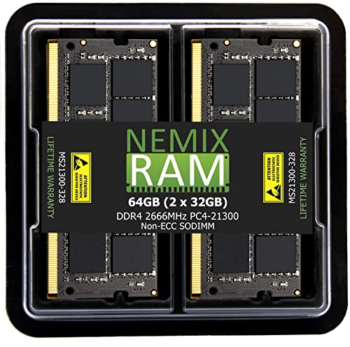 NEMIX RAM 64 GB Speicher-Upgrade-Kit (2 x 32 GB) SODIMM DDR4 2666 MHz PC4-21300 kompatibel für Apple iMac Mid 2020 (iMac20.1 / 20.2) / Mitte 2019 (iMac19.1) 27 Zoll mit Retina 5K Display von NEMIX RAM