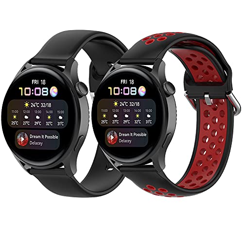 Armbänder Kompatibel mit Huawei Watch 3/3 Pro/GT2 Pro/GT/GT 2 46mm/GT 2e/Galaxy Watch 46mm/Galaxy Watch 3 45mm/Gear S3 Armband Silikon 22mm Uhrenarmband Sport Ersatzarmbänder [2-Stück] von NEMUALL