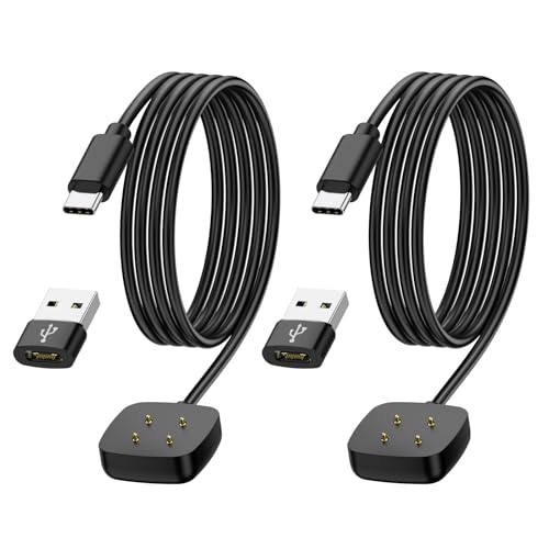 NENASEW 2 Stücke USB C Ladegerät Ladekabel für Fitbit Versa 3/ Versa 4/ Sense/Sense 2, 100cm USB C Ladekabel für Fitbit Smartwatch Ladegerät Dock mit 2 USB C auf USB A Adapter von NENASEW