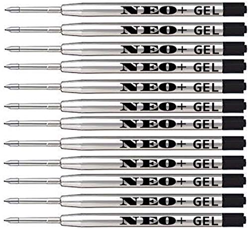 Hochwertige Ersatzfüllung für Kugelschreiber, feine Spitze 0.5 mm, 12 Stück. Sie ist auch mit Parker-Stift kompatibel (12 x SCHWARZ GEL) von NEO+