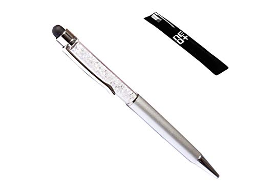Hochwertiger kapazitiver 2-in-1-Touchscreen-Stift und Kugelschreiber mit Kristallen. Stift beutel und Stift Nachfüllung enthalten (SILBER) von NEO+