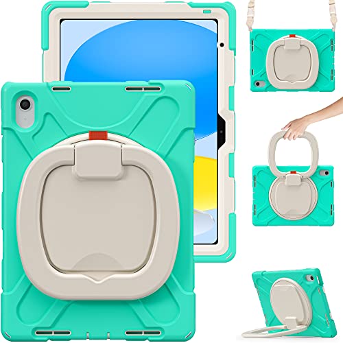 NEOMIXX Hülle für iPad (A16) 11./10th Generation 10.9'' 2025/2022, Schutzhülle Stoßfest Cover für Kinder mit Displayschutzfolie, 360° drehbarer Ständer, Stifthalter, Tragegurt, Mintgrün von NEOMIXX