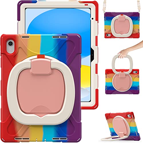 NEOMIXX Hülle für iPad (A16) 11th/10th Generation 10.9'' 2025/2022, Schutzhülle Stoßfest Cover für Kinder mit Displayschutzfolie, 360° drehbarer Ständer, Stifthalter, Tragegurt, Bunt Rot von NEOMIXX