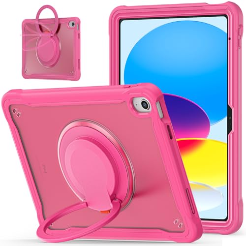 Schutzhülle für iPad (A16) 11. / 10. Generation 10,9 Zoll 2025/2022, stoßfeste Schutzhülle für Kinder, mit 360° drehbarem Ständer, Stifthalter, Tragegurt, (Frosted Texture (Rose Red)) von NEOMIXX