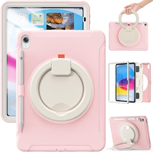Schutzhülle für iPad (A16) 11. / 10. Generation 10,9 Zoll 2025/2022, stoßfeste Schutzhülle für Kinder, mit 360° drehbarem Ständer, Stifthalter, Tragegurt, Morandi-Farbe (Kirschrosa)) von NEOMIXX