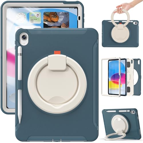 Schutzhülle für iPad (A16) 11. / 10. Generation 10,9 Zoll 2025/2022, stoßfeste Schutzhülle für Kinder, mit 360° drehbarem Ständer, Stifthalter, Tragegurt, Morandi-Farbe (Kornblumenblau)) von NEOMIXX