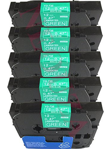 NEOUZA TZe-735 Schriftbandkassette für Brother P-Touch, laminiert, 12 mm x 8 m, Weiß auf Grün, 5 Stück von NEOUZA