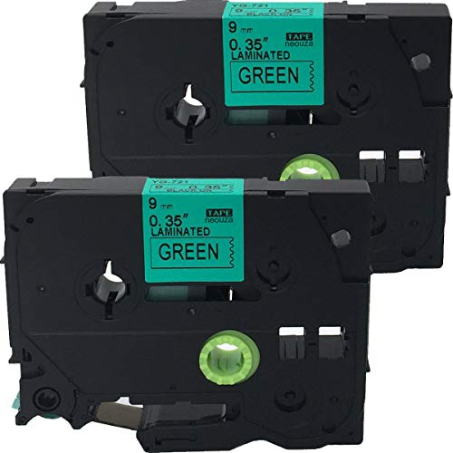 neouza 2 Stück kompatibel für Brother P-Touch laminiert TZe TZ Label Tape Cartridge, 9 mm x 8 m TZe-721 Black on Green von NEOUZA