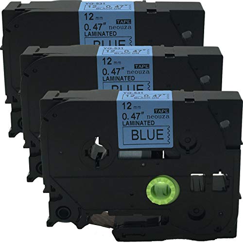 neouza 3pk kompatibel für Brother P-Touch laminiert TZe TZ Label Tape Cartridge, 12 mm x 8 m TZe-531 Black on Blue von NEOUZA