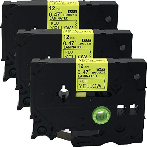 neouza 3pk kompatibel für Brother P-Touch laminiert TZe TZ Label Tape Cartridge, 12 mm x 8 m TZe-C31 Black on Yellow Fluorescent von NEOUZA