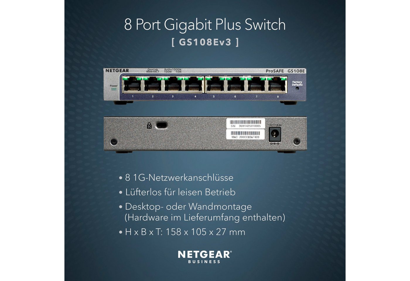 NETGEAR GS108E 8-Port Gigabit Ethernet Smart Managed Plus Netzwerk-Switch von NETGEAR
