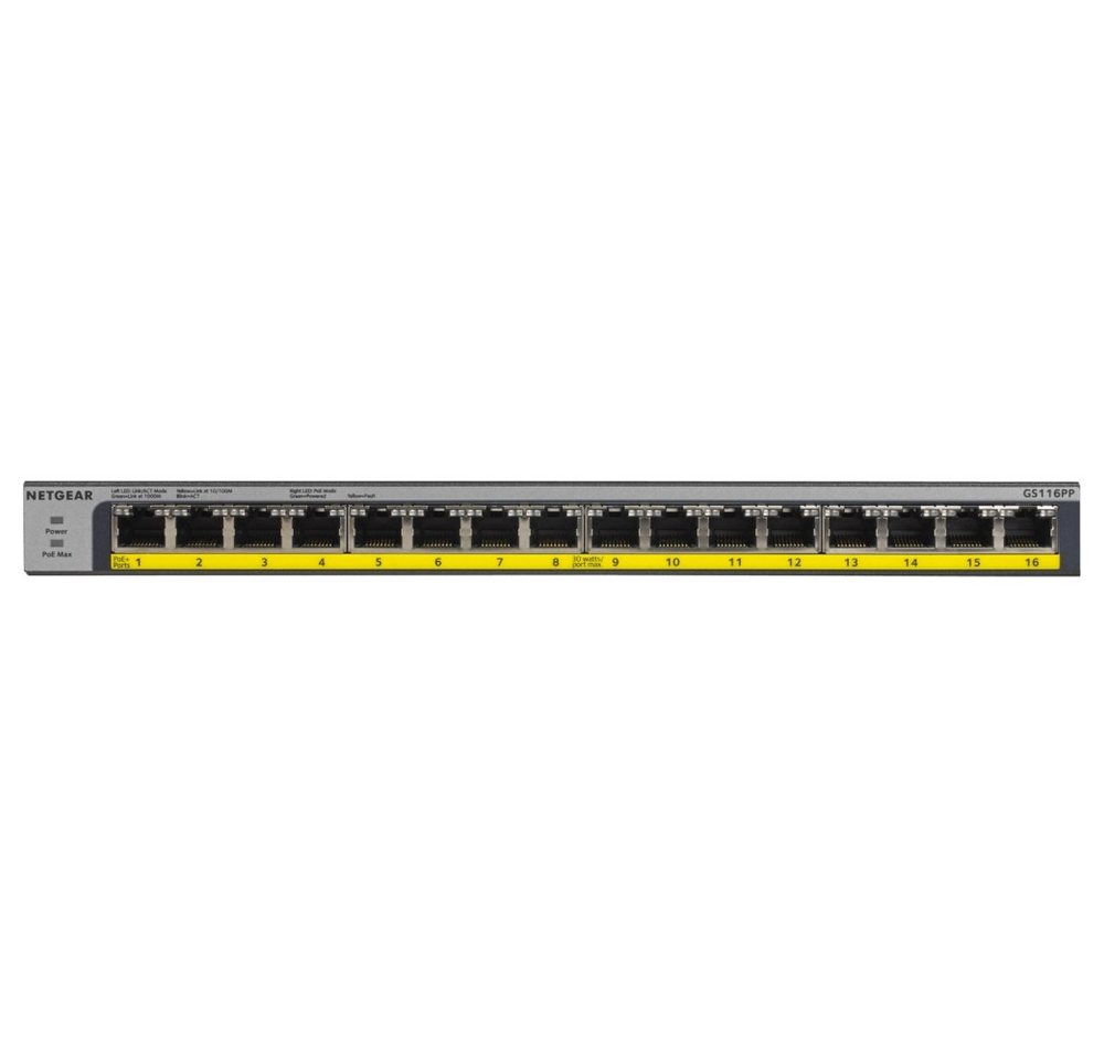 NETGEAR NetGear GS116PP 16-Port Ethernet Switch - Netzwerkgerät. Netzwerk-Switch (Rackmontage) von NETGEAR