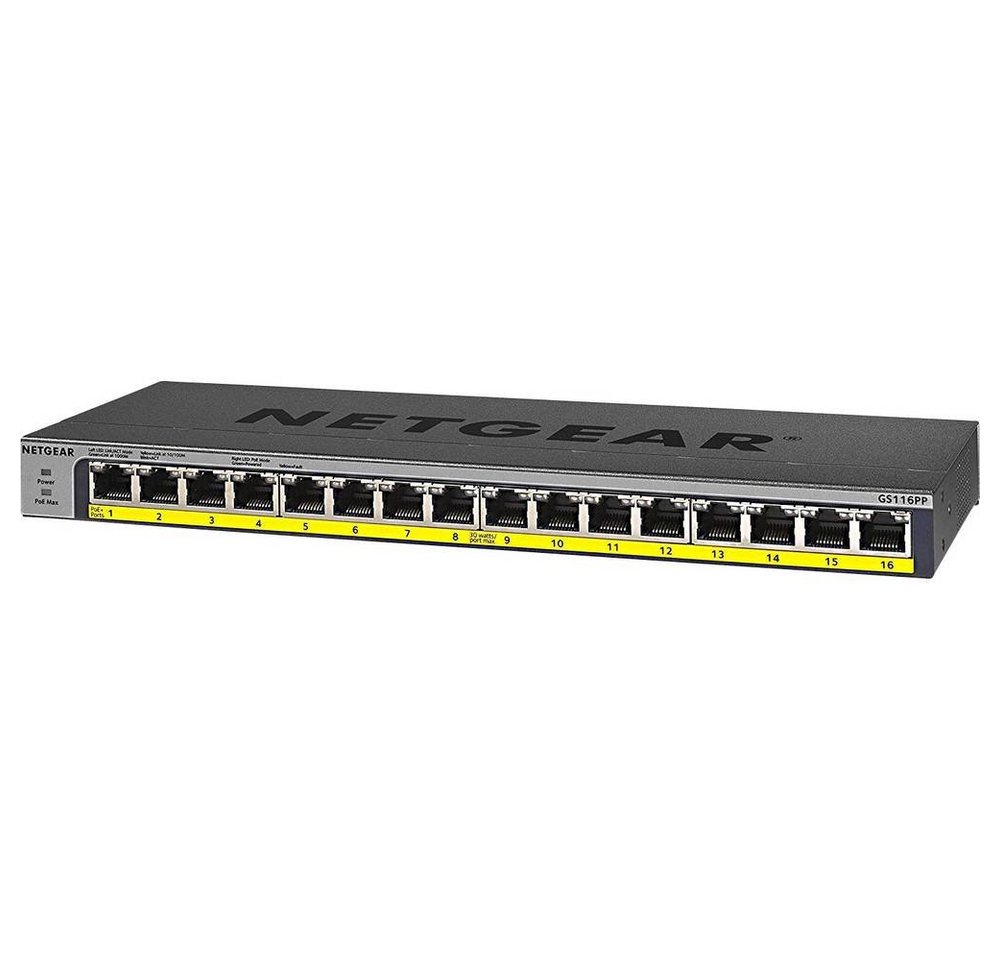 NETGEAR Switch 16-Port Gigabit unmanaged PoE/PoE+ 183W Netzwerk-Switch (PoE-Funktion) von NETGEAR