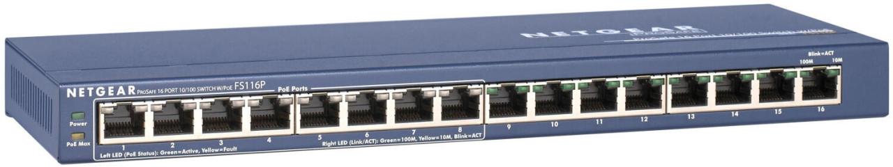 Netgear FS116P 16-Port 100MBit/s PoE Switch von NETGEAR