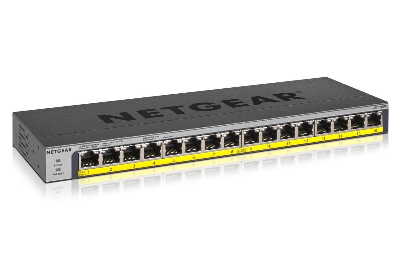 Netgear GS116PP 16-Port Gigabit PoE+ 183W Unmanaged Switch von NETGEAR