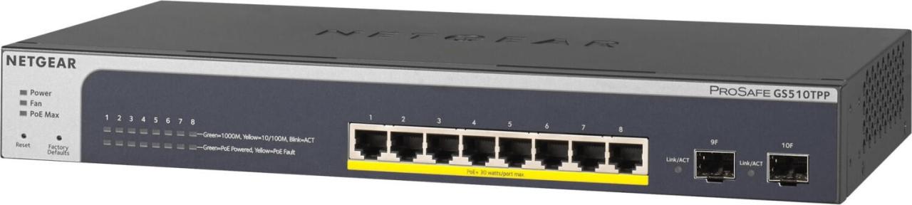 Netgear GS510TPP 8-Port Gigabit PoE Smart Managed Pro Switch mit 2 Gigabit-SF... von NETGEAR