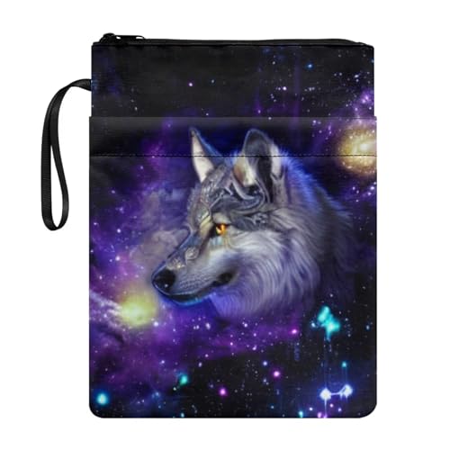 NETILGEN Galaxy Wolf Book Sleeve for Book Lovers Book Cover with Zipper and Pocket Book Socks Textbooks Paperback Book Protector Purse von NETILGEN