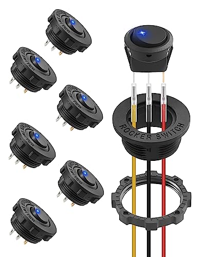 NETONDA 6PCS Kippschalter 12V Schalter Wasserdicht Wippschalter 12V 20A beleuchtet Rund Ein Aus Schalter 3 Polig mit LED Licht Selbsthemmung Lichtschalter für Auto KFZ RV Jeep Boot von NETONDA