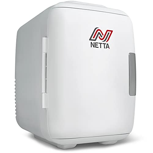 NETTA Mini-Kühlschrank 5L Bier Getränke Tragbar Kleiner Kühlschrank für Schlafzimmer, Wohnwagen, Büro mit Kühl- und Warmhaltefunktion | AC/DC Tragbar | Weiß von NETTA