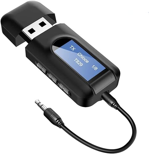 NETVIP Bluetooth Adapter Auto 5.0,Receiver Transmitter 2 in 1,Empfänger Aux Car Kit Audio Sender mit 3,5mm Klinke für Auto TV PC Laptop Home Musik Streaming Lautsprecher Kopfhörer,Plug und Play von NETVIP