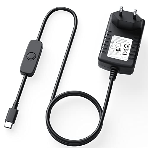 NEUE DAWN 5.1V 3A USB C Adapter Netzteil für Raspberry Pi 4 Model B (1GB / 2GB / 4GB) USB-C EU Stecker Charger Typ C Ladekabel mit on/Off Schalter Power Supply Ladegerät Adapter mit EIN/Aus Schalter von NEUE DAWN