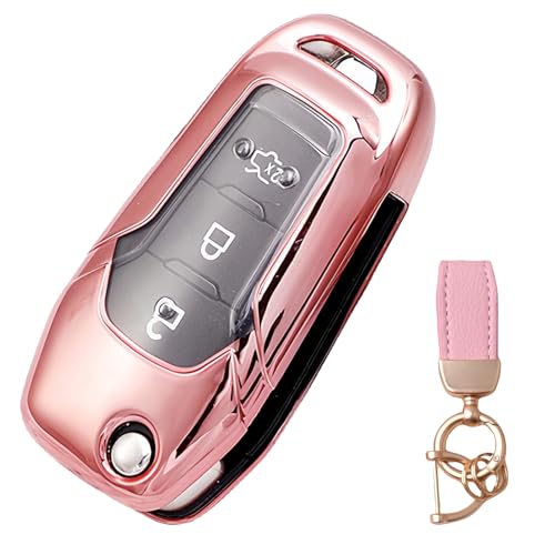 NEUHOO Auto Zubehör kompatibel mit Ford Fiesta MK8 ST Line 2018-2024 2025 Schlüsselhülle und Schlüsselanhänger, Schlüsselgehäuse Silikon Schlüsselkarte Hülle (Rosa) von NEUHOO